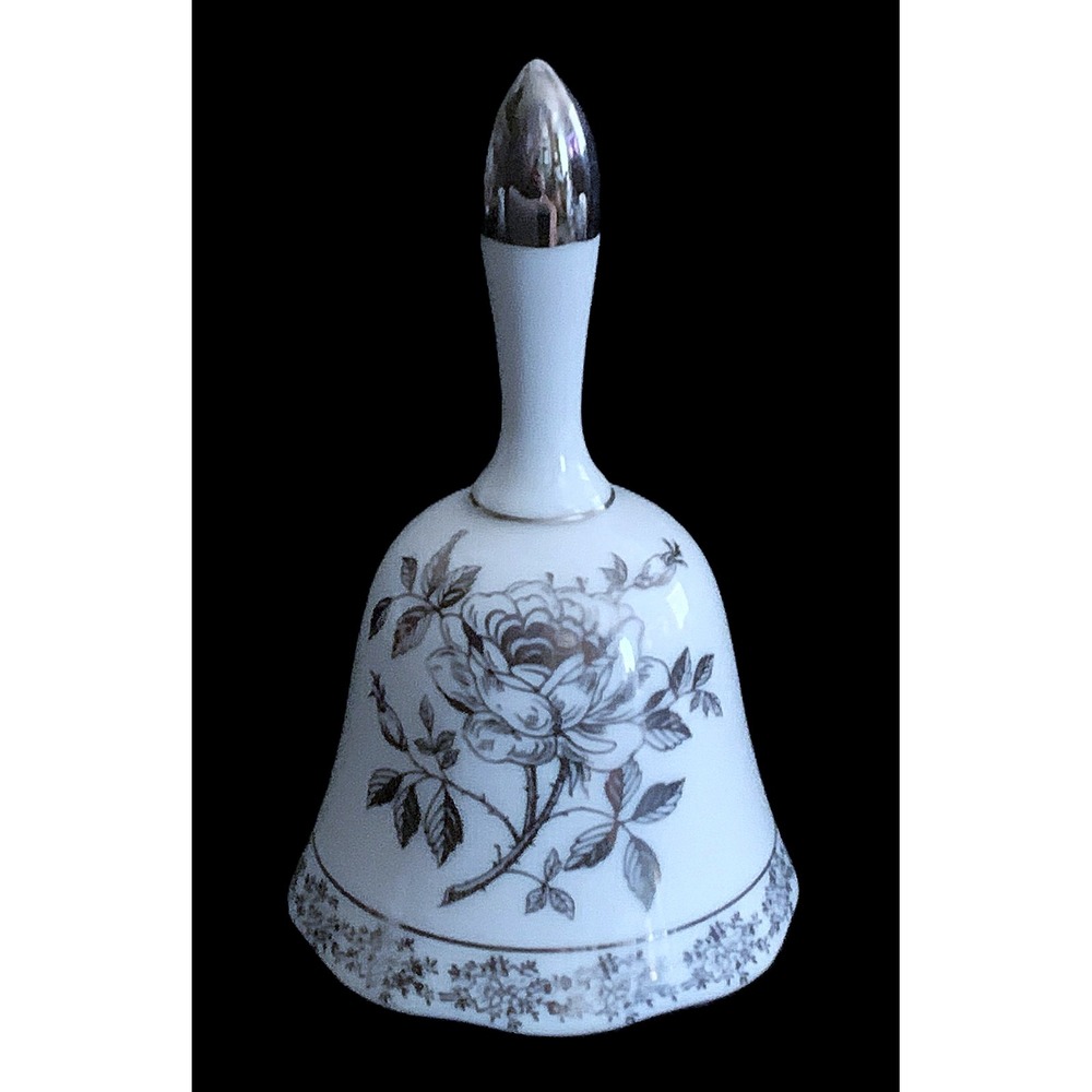 1950's Norcrest Japan MCM Era Silver Rose Dinner Bell 25th Anniversary EXC 5.25"